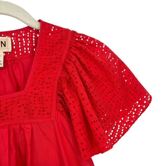 PEPIN Anthropologie Red Flutter Sleeve Tunic Top Blouse Size XS - Picture 4 of 6